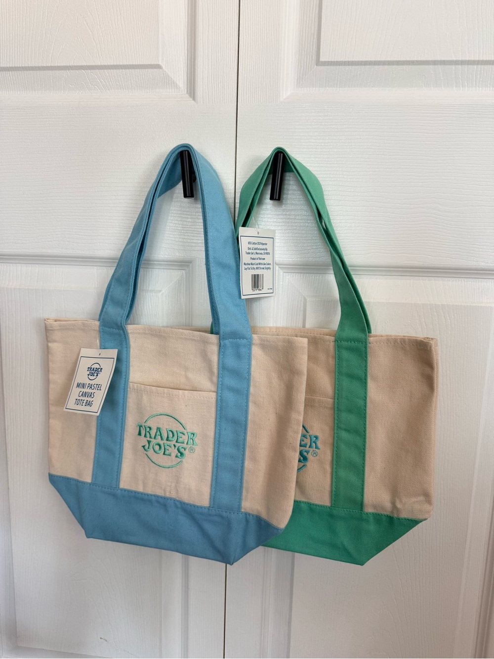 Trader Joe's Canvas Mini Tote Bags with Blue or Green Accents